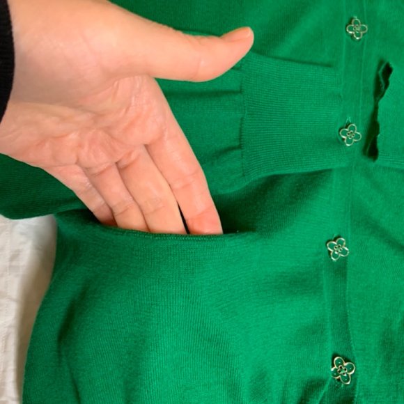 Women's Pink Tartan Button Up Cardigan Knit 100% Pima Cotton Kelly Green Size XS - Picture 7 of 14